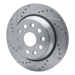 Lexus LS460 Brake Rotor (1) - Rear Left - R1 Concepts - Drilled & Slotted - Silver - `07-`17